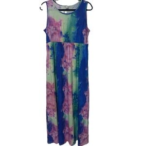 Shirley And Stone Sz L Tie Dye Midi Boho Chic 70's Style Hippie Beach Sundress